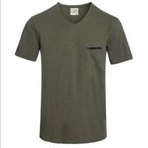 NWT Mens Olive Vintage Raw Sneak Pocket V neck